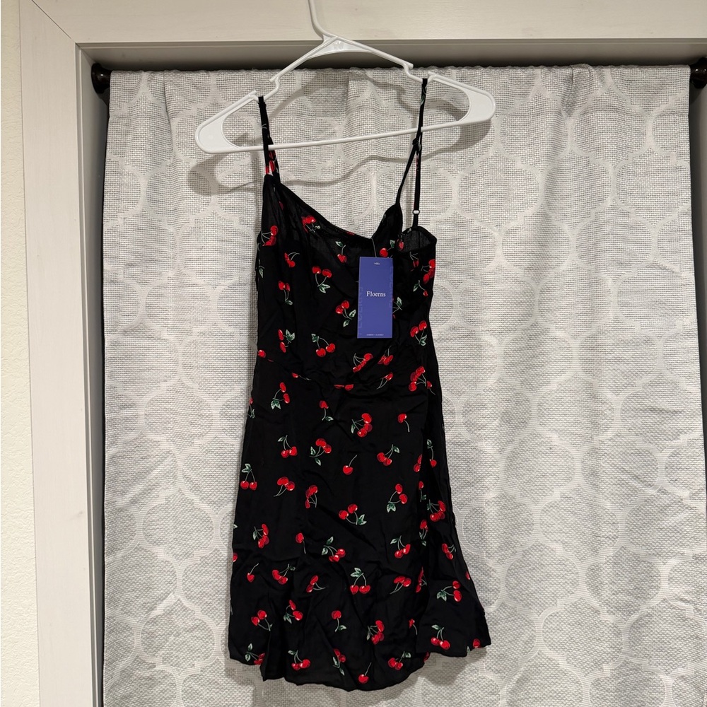 Black Mini Dress with Cherry Print